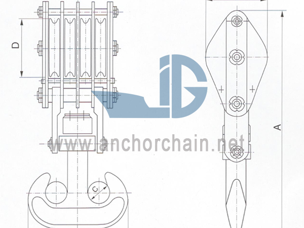 ZHC-sarjan 4-pyöräinen vaijerilohko Ship-kaksoiskoukulle